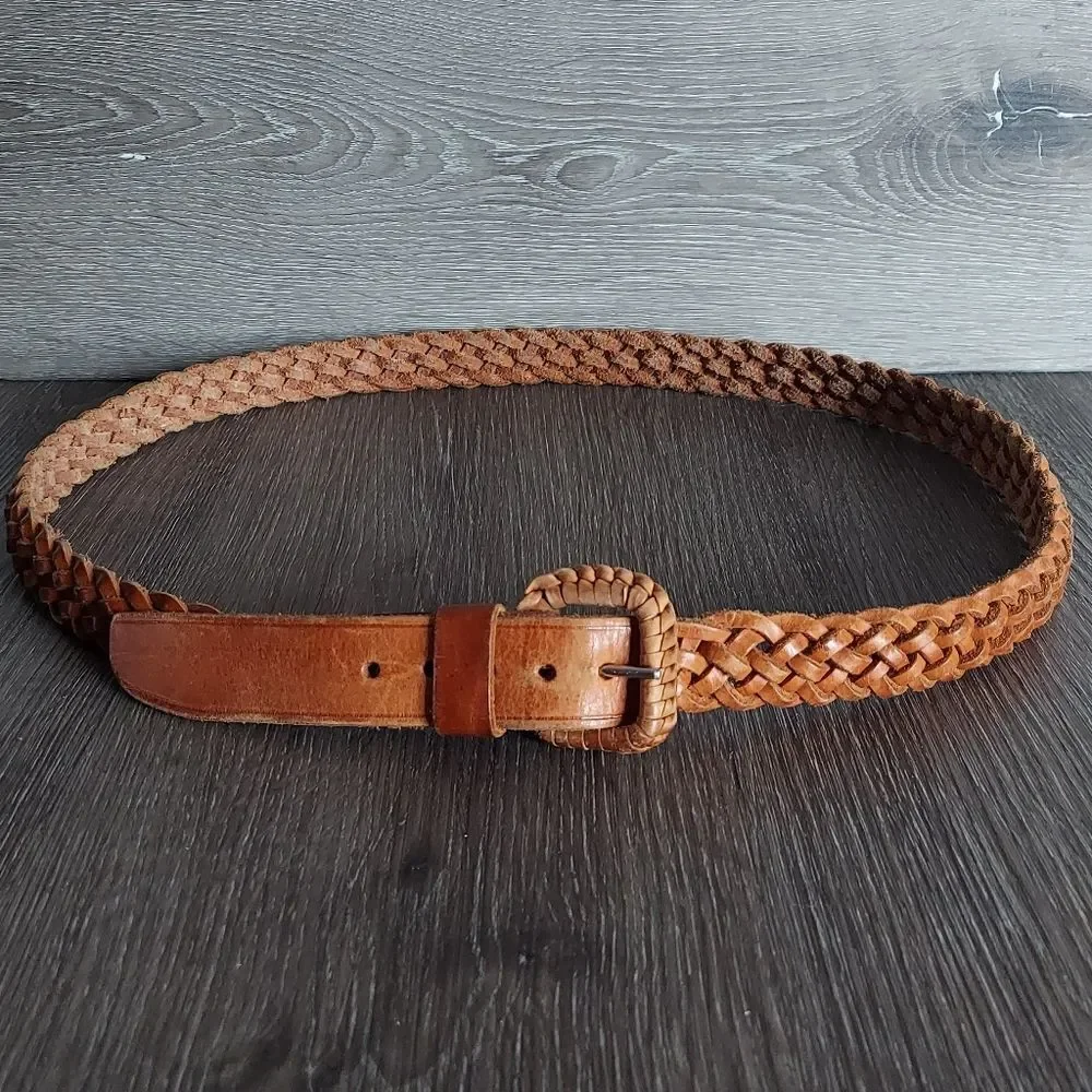 Vintage Woven Braided Leather Belt Size 34